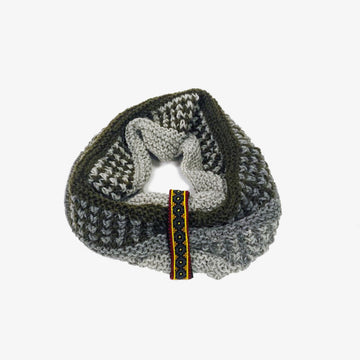 Wool Infinity Scarf in White, Grey and Black, Crafted by Syrian Refugees, Hand-knitted Accessory, Tight Knit Syria