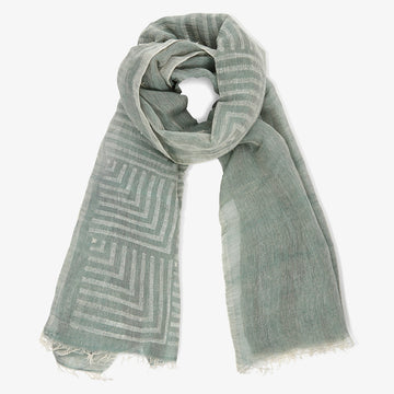 Olive Green Block Printed Scarf, Crafted by Refugees from Syria, Sudan, South Sudan and Ethiopia, Block Printed Accessory, Yadawee