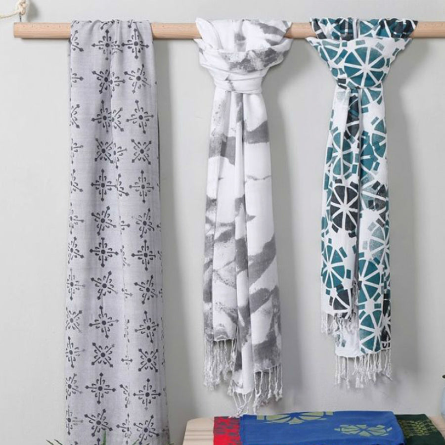 Organic Cotton Scarf, Crafted by Refugees from Syria, Sudan, South Sudan and Ethiopia, Block Printed Accessory, Yadawee