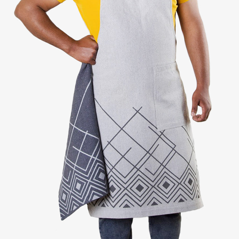 Apron with Leather Neck Strap in Light Grey