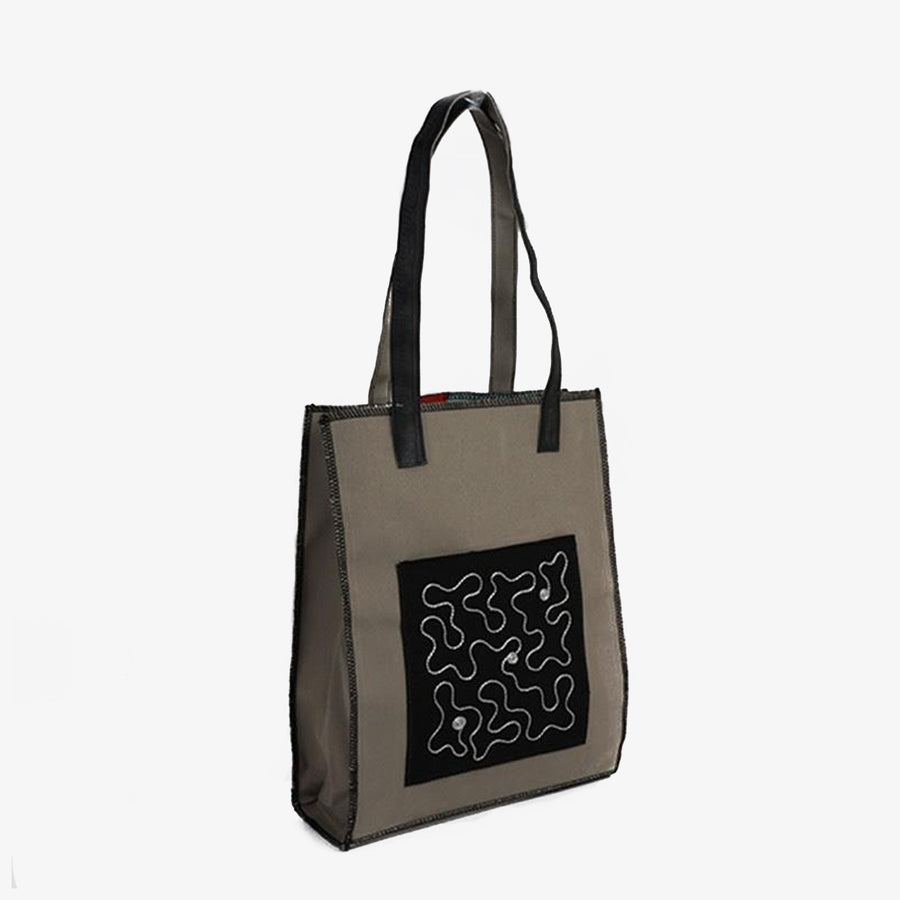 Rectangular Bag in Grey & Black, Crafted by Syrian Refugees, Handcrafted Bags, Waste Studio
